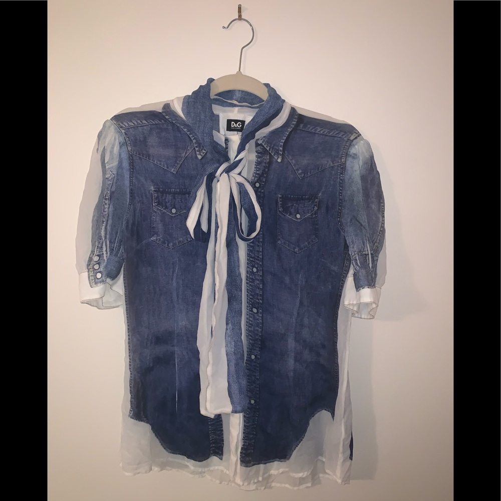Dolce and Gabbana Satin Silk Denim Print button up